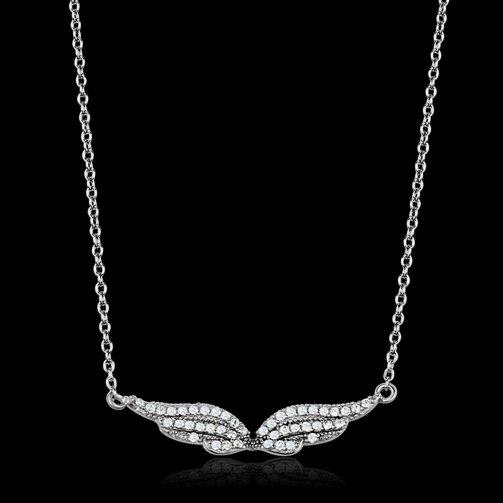 JCE448 Rhodium 925 Sterling Silver Chain Pendant with AAA Grade CZ  in Clear